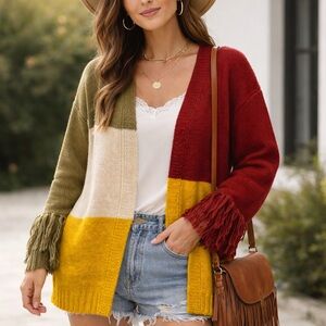 BiBi Women's Color-block Fringe Cardigan